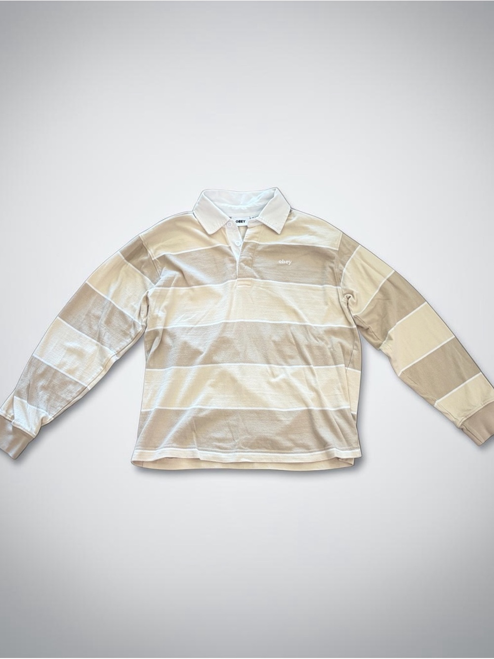 Obey Cream & Beige Striped long sleeve Polo (never worn)